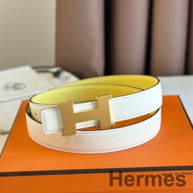 Hermes Mini Constance 24mm Bælte i Hvid Epsom Læder og Gul Hurtig Læder