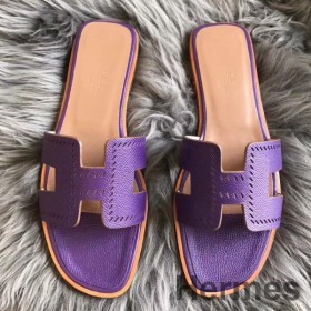 Hermes Oran Perforeret Sandaler I Lilla Epsom Læder