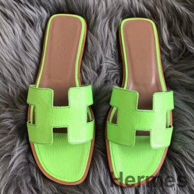 Hermes Oran Sandaler I Æble Grøn Lizard Læder