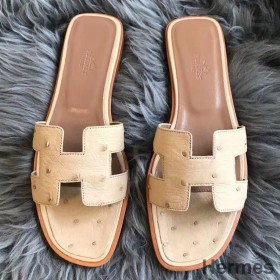 Hermes Oran Sandaler I Beige Struds Læder