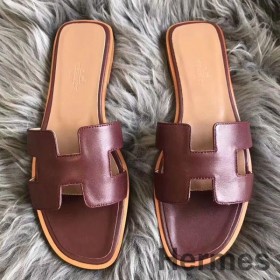 Hermes Oran Sandaler I Bordeaux Swift Læder