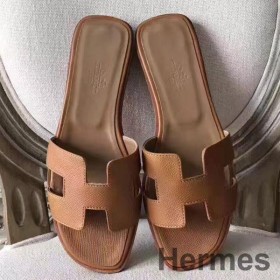 Hermes Oran Sandaler I Brun Epsom Læder