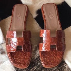 Hermes Oran Sandaler I Skinnende Orange Niloticus Krokodille
