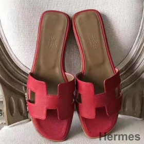 Hermes Oran Sandaler I Rød Epsom Læder