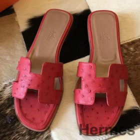 Hermes Oran Sandaler I Rød Struds Læder