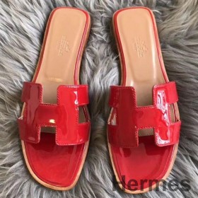Hermes Oran Sandaler I Rød Patent Leather