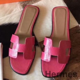 Hermes Oran Sandaler I Rose Rød Lizard Læder