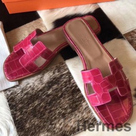 Hermes Oran Sandaler I Rose Scheherazade Skinnende Niloticus Krokodille