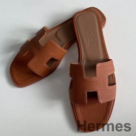 Hermes Oran Slide Sandaler I Guld Clemence Læder
