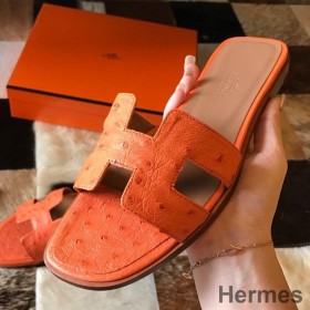 Hermes Oran Slide Sandaler I Orange Struds Læder