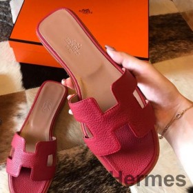 Hermes Oran Slide Sandaler I Rød Clemence Læder