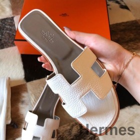 Hermes Oran Slide Sandaler I Hvid Clemence Læder