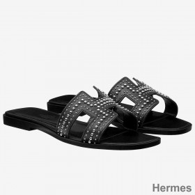 Hermes Oran Nitter Sandaler I Sort Læder
