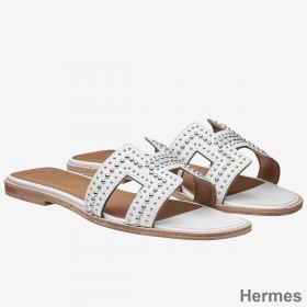 Hermes Oran Nitter Sandaler I Hvid Læder
