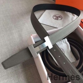 Hermes Quizz 32mm Reversibel Bælte I Grå Clemence Læder