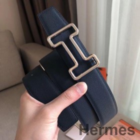 Hermes i Aften 38MM Reversibel Bælte I Navy/Hvid Epsom Læder